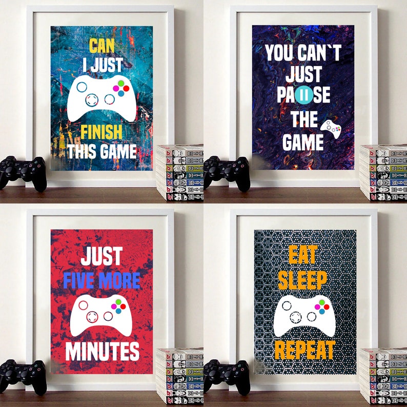 Gamer Gaming Room Posters Prints Colourful Wall Art Décor Set Of 4 Gift 