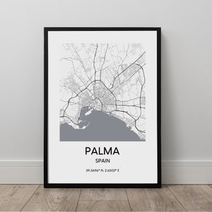 Palma Stadt Karte Druck Schwarz Weiß Palma Karte Poster Spanien Reisedruck Palma de Mallorca Stadt karte WandKunst Dekor Poster Geschenk