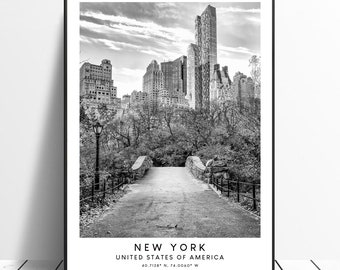 New York Travel Print Black and White New York Central Park Print  Minimalist New York Wall Art New York Poster New York Gift Art