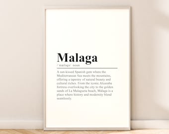 Malaga Spain Travel Print Malaga Definition Malaga Wall Art Malaga Wall Print Minimalist Malaga Print Home Décor Wall Hanging Malaga Gift