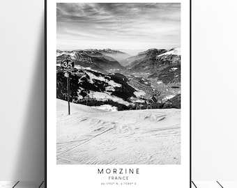 Morzine France Travel Print Black and White Morzine Poster French Alps Print Coordinates Minimalist Morzine Wall Art Décor Morzine Gift Art