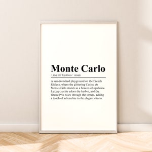 Monte Carlo Reise Druck Monte Carlo Definition Poster Monte Carlo Wandkunst Monte Carlo Wanddruck Minimalist Monte Carlo Poster Décor Gift