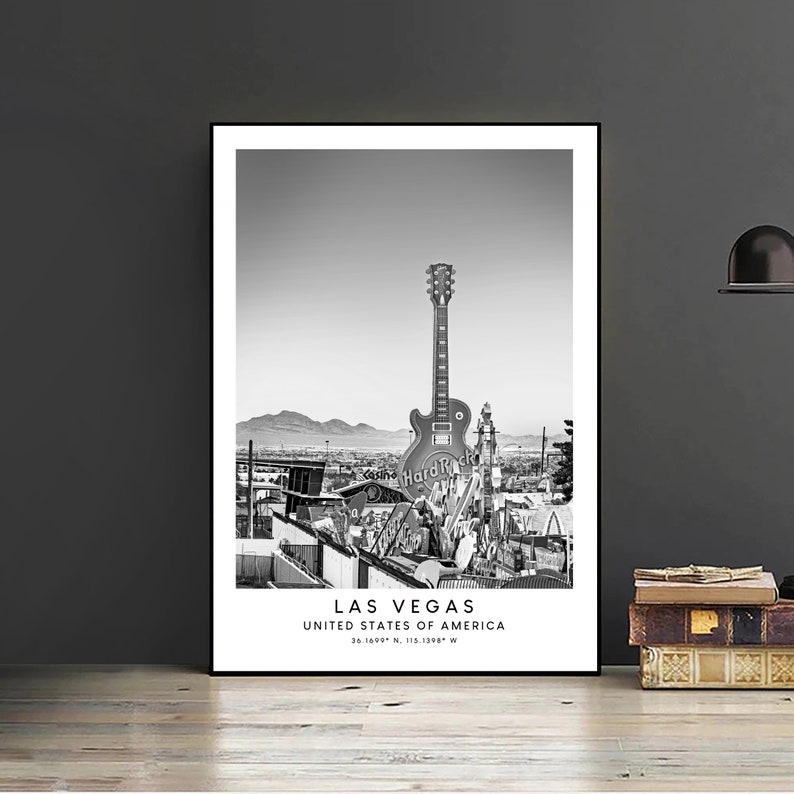 Las Vegas Travel Print Las Vegas City Wall Art Print Black and White Las Vegas Nevada Home Decor Las Vegas Poster Las Vegas Gift Print immagine 2