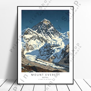 Mount Everest Illustration Art Poster Himalayan Wall Décor Nepal Travel Print Home Art Wall Hanging Gift