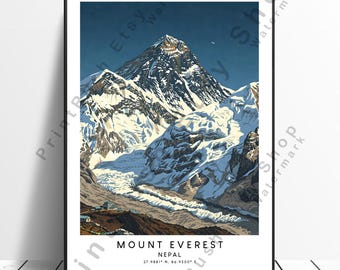 Illustrazione del Monte Everest, poster artistico, decorazione da parete himalayana, stampa da viaggio in Nepal, decorazione da parete per la casa, regalo