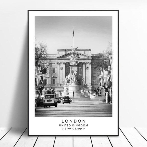 London Travel Print Black and White Buckingham Palace Poster Buckingham Palace Print Minimalist London Wall Art London Gift Art