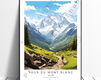 Tour du Mont Blanc Print Colourful Tour du Mont Blanc Poster Tour du Mont Blanc Wall Print Wall Hanging Home Decor Gift Print