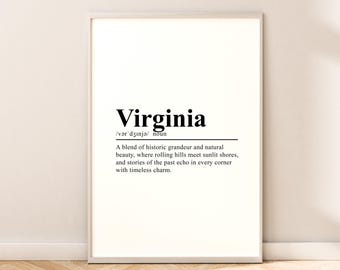 Virginia Travel Print Virginia Wall Art Virginia Poster Wall Hanging Virginia Print Virginia Home Décor Minimalist Virginia State Art Gift