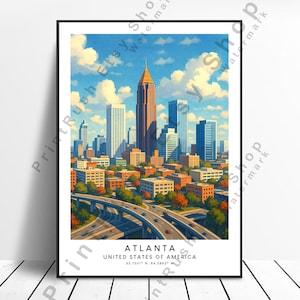 Atlanta Illustration Art Print Home Decor Atlanta Travel Poster Colourful Wall Art Atlanta Poster Atlanta Wall Print United States Artwork