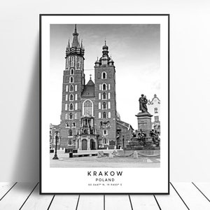 Cracovie Pologne Imprimer Cracovie Affiche de voyage Noir et blanc Cracovie Ville Imprimer Minimaliste Cracovie Affiche murale Cracovie Art mural Cracovie Cadeau Art