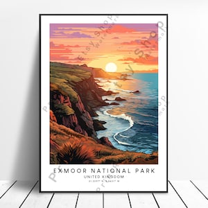 Exmoor Travel Print Wall Art Exmoor National Park Poster Exmoor National Park Print Wall Hanging Exmoor Colourful Print Exmoor Gift Art