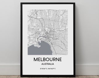 Melbourne Map Print Melbourne Australia Map Poster Melbourne Travel Poster Melbourne Wall Art Melbourne Wall Print Melbourne Gift Print