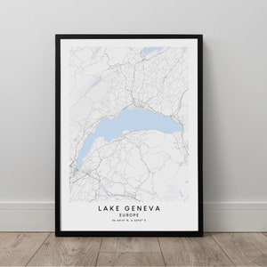 Carte du lac Léman Affiche minimaliste du lac Léman Art mural lac Léman Impression lac Léman uvre d'art lac Léman Impression murale lac Léman Poster cadeau