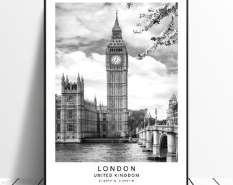 London United Kingdom Travel Print Black and White Poster London Art Print Minimalist London Wall Art London Poster London Gift Art