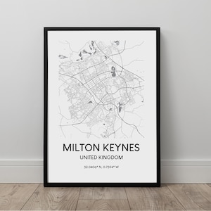Milton Keynes Map Print Milton Keynes Town Map Wall Art Poster Milton Keynes Art Décor Milton Keynes Minimalist Travel Print Gift