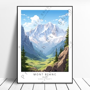 Mont Blanc Travel Print Mont Blanc Poster Mont Blanc Wall Art Mont Blanc Print Alps Wall Décor Alps Wall Hanging Gift Art Alps Poster