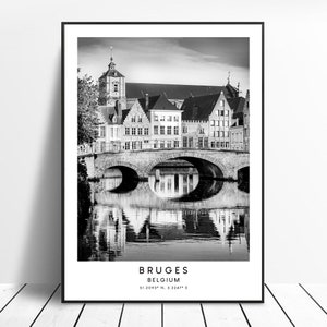 Bruges Print Brujas Bélgica Póster Blanco y Negro Brujas Póster Brujas Viaje Imprimir Minimalista Brujas Arte de pared Brujas Impresión de regalo