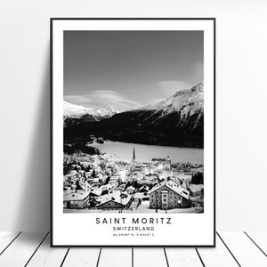 Saint Moritz Reisedruck Schwarz weiß St Moritz Poster Minimalistisch St Moritz Wandkunst St Moritz Wandkunst Saint Moritz Schweiz Kunst