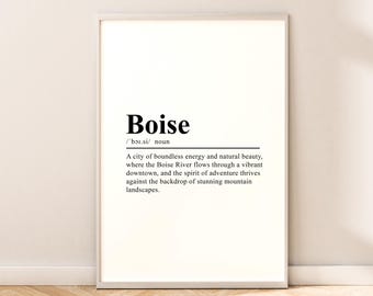Boise Idaho Definition Print, Minimalist Travel Wall Art, Cityscape Décor Gift