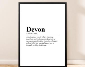 Devon Travel Print Wall Art Devon Definition Print Wall Hanging Devon Poster Minimalistyczny Devon Wall Print Devon Wall Décor Devon Gift Poster