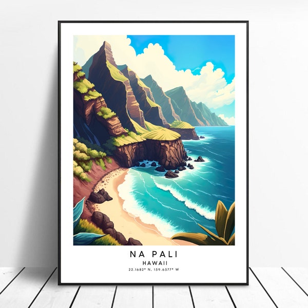 Na Pali Travel Print Bunte Na Pali Poster Abstrakt Napali Print Minimalist Na Pali Wand Kunst Na Pali Coast Print Na Pali Geschenk Poster