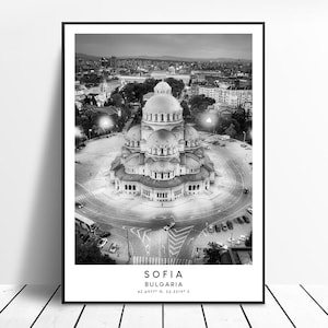 Sofia City Travel Print Black and White Sofia Poster Sofia Art Print Minimalist Sofia Wall Art Sofia Bulgaria Print Sofia Gift Poster