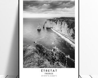 Étretat Travel Print Black and White Etretat Wall Print Etretat Poster Etretat France Print Minimalist Etretat Wall Art Etretat Gift Art
