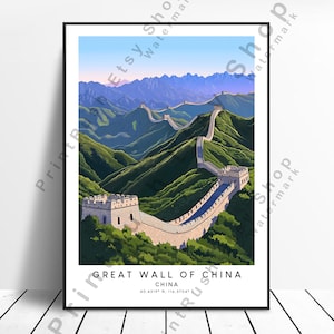 Great Wall of China Print China Landscape Poster China Wall Art Illustration Great Wall Travel Décor Chinese Landmark Wall Art Gift