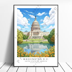 Washington D.C. Travel Print Washington Poster Home Décor Washington Wall Poster Wall Hanging Washington Illustration Gift Print