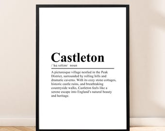 Impresión de Castleton, Inglaterra, arte de pared, póster de Castleton, colgante de pared, impresión de viaje de Castleton, impresión minimalista de diccionario de Castleton, regalo de Castleton