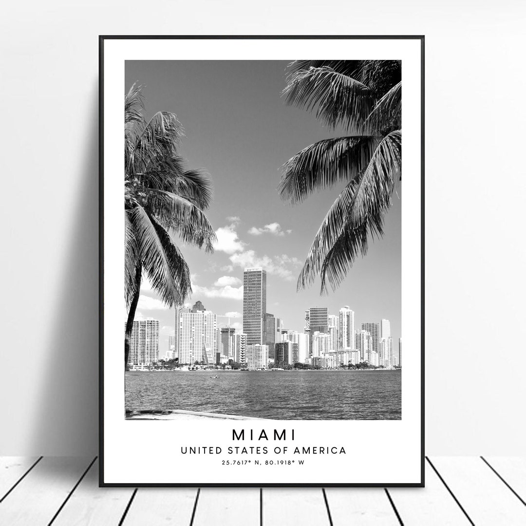 Miami Travel Print Black and White Miami Poster Miami Wall Print