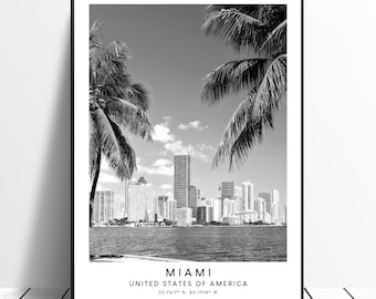 Miami Travel Print Black and White Miami Poster Miami Wall Print Minimalist Miami Florida Wall Art Miami Artwork Miami Gift Print