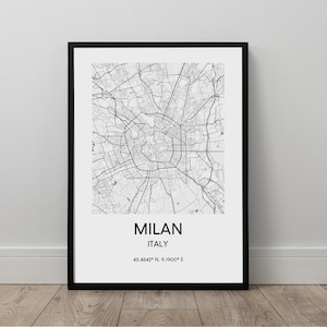 Milan City Map Black and White Milan Map Print Milan Map Poster Minimalist Milan Wall Art Milan Travel Milan Italy Poster Milan Gift Art