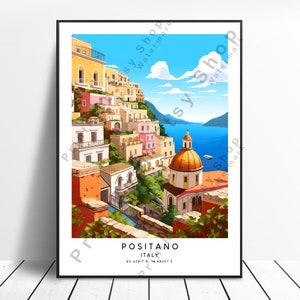 Positano Print Italy Poster Colourful Positano Poster Positano Travel Print Minimalist Positano Wall Art  Amalfi Coast Print Christmas Gift
