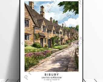 Bibury Dorf Druck, bunte Cotswold Wandkunst