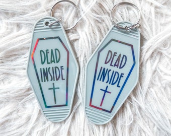 Dead Inside Coffin Motel Keychain | Halloween Gifts | Retro Motel Keychain | Car Accessories | Spooky Gifts