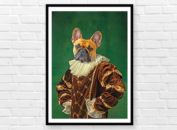 French Bulldog Tudor Art print Vintage Historical Tudor Painting Style  Frenchie Dog Portrait Picture Wall Art Decor Animal Lover Gift