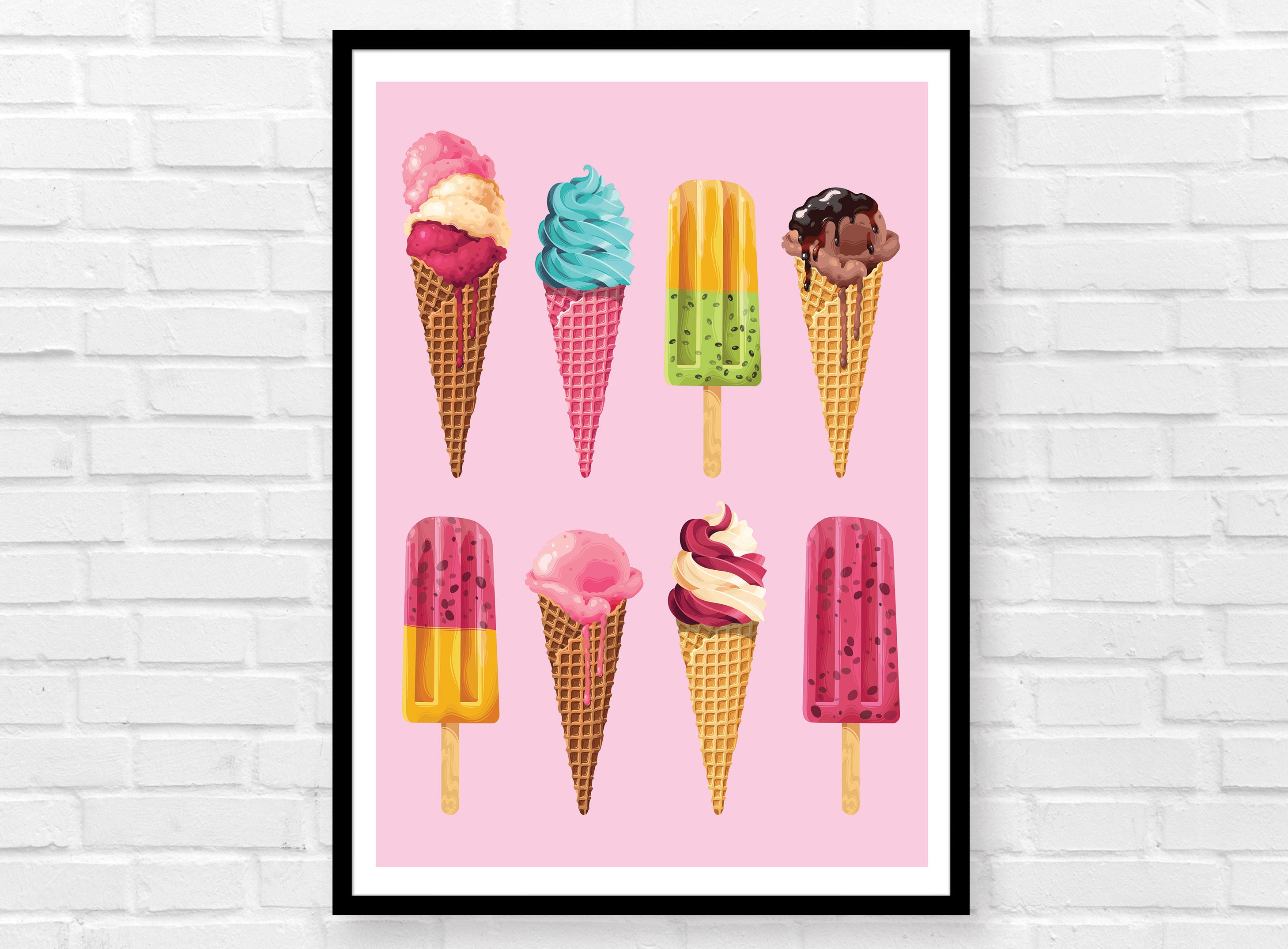 Ice Cream Cones Print A5 A4 A3 Inspirational Wall Decor Summer Poster ...