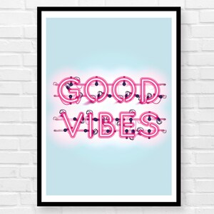 BUENAS VIBRACIONES Impresión / A5 / A4 / A3 / Efecto Neón Tipografía Tipografía Inspiradora Decoración de pared / Frase & Frase Cartel