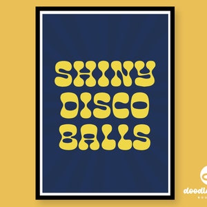 Impressão brilhante das bolas do disco de <br> Entrega Rápida? A5 | A4 | A3 | hippie pôster | Arte psicodélica colorida | Decoração de parede de tipografia | Decoração de discoteca | Imagem bacana