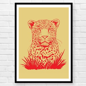 Leopard Illustration Print | A5 | A4 | A3 | Animal Picture | Yellow | Pink | Digital Illustration | Drawing Artwork Poster | Wall Decor