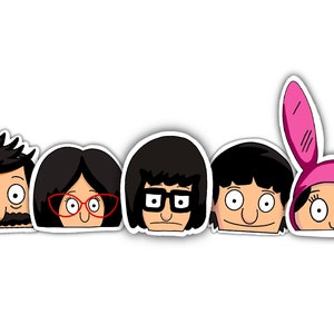 Bobs Burgers inspired waterproof vinyl stickers | Car window decals | Holiday gift | Tina Belcher | Bob Linda Gene Louise | family