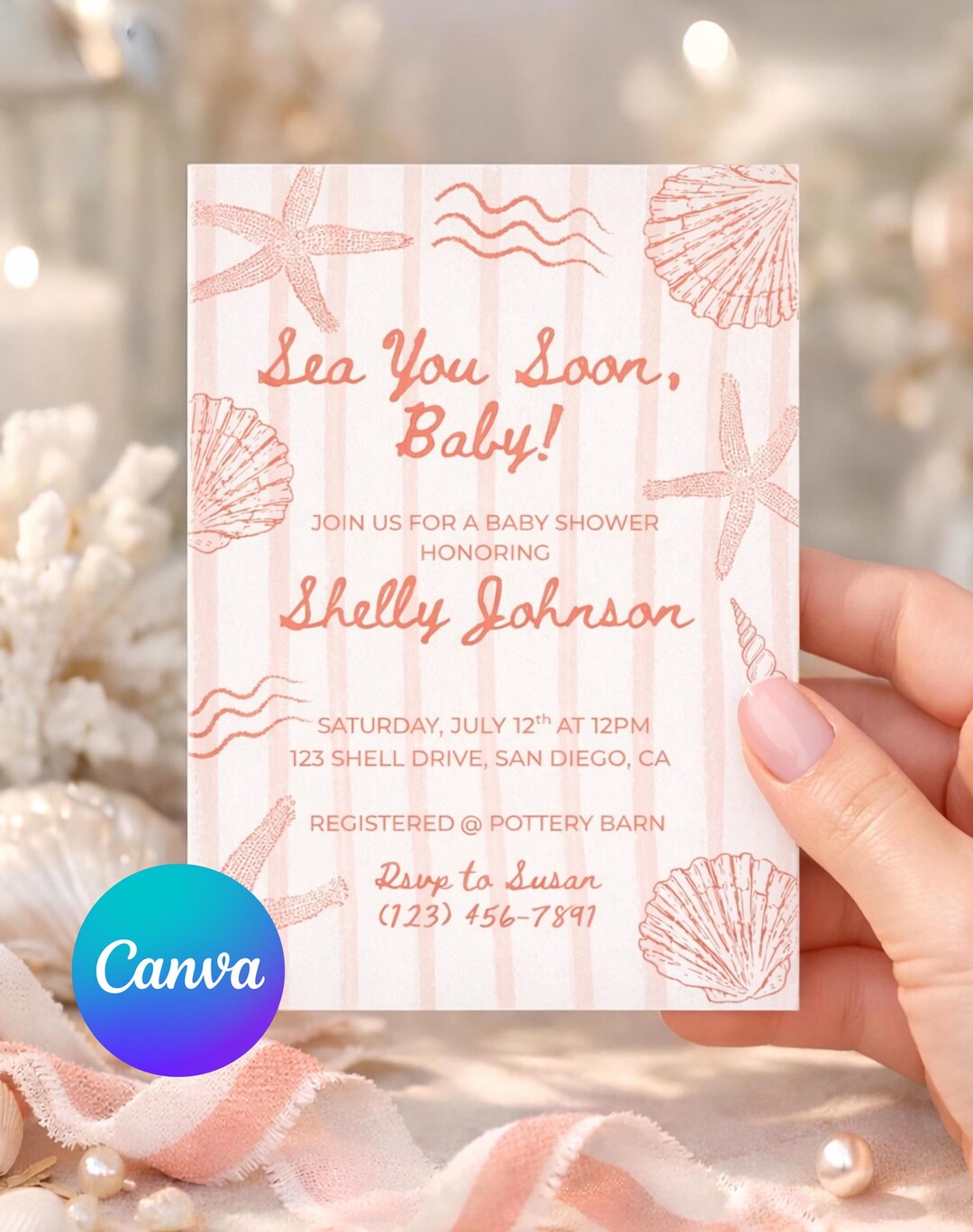 Sea You Soon Baby Shower Invitation | Digital Download | Editable Canva ...