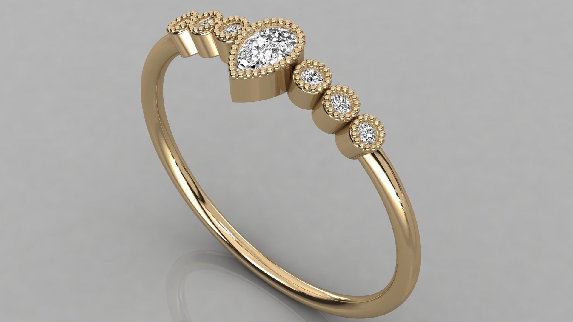 Natural Pear Diamond Stylish Ring Round Side Diamond Ring | Etsy