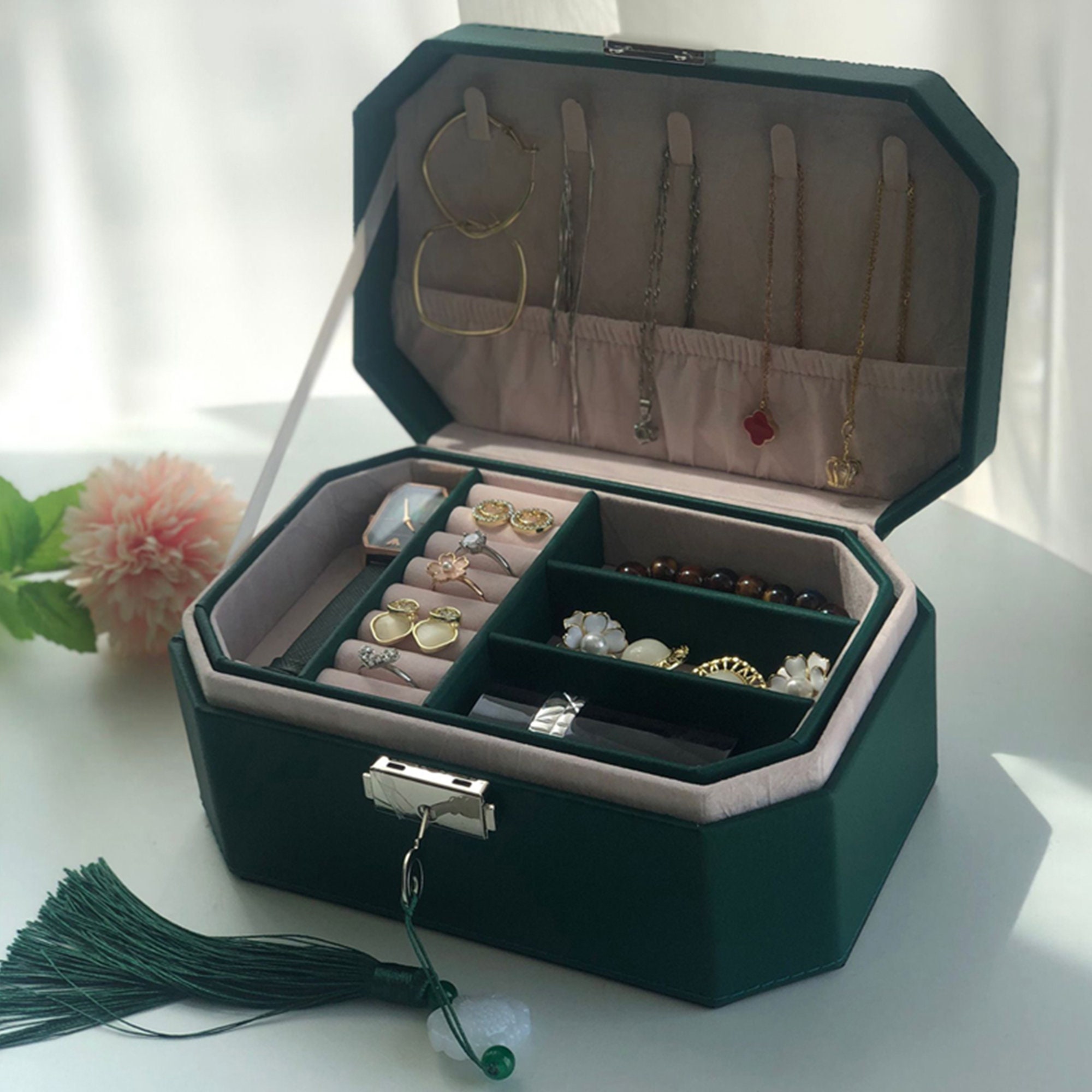 Dark Green Jewelry Box Pu Leather Jewelry Storage Box Retro Etsy