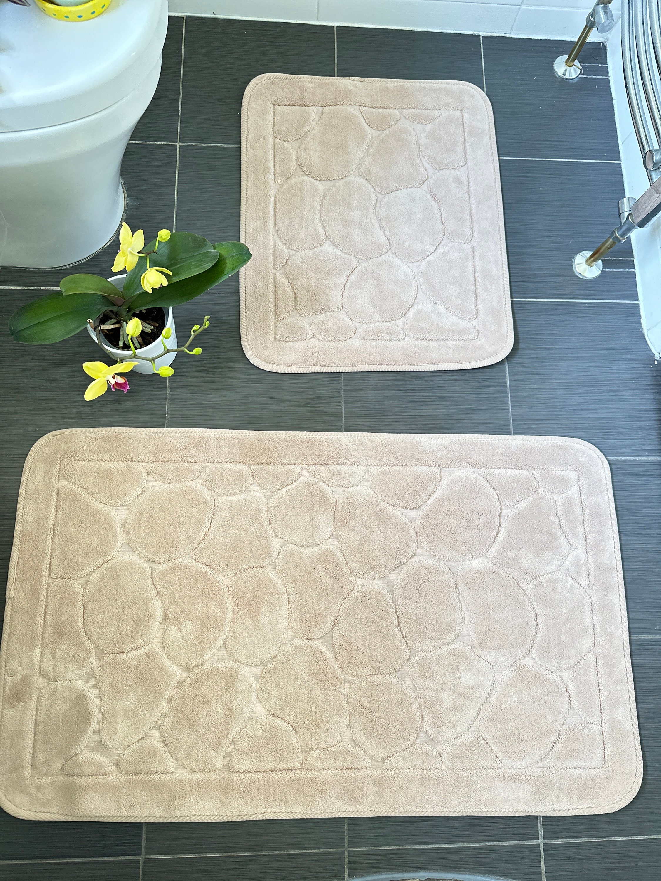 Bath Mat Set Non Slip, Bath & Pedestal Mats, Design for Bathroom, 2 Piece Soft, Absorbent and ...