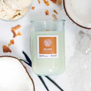 Bellagio Candle - Salted Coconut Vanilla Coconut Soy Wax, Recycled Glass Jar, Italy Gift