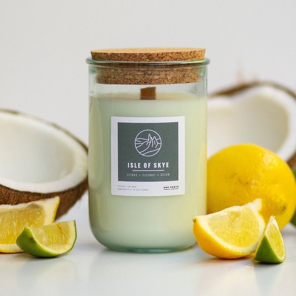 Isle Of Skye Candle (Ocean + Coconut + Citrus)| Coconut Soy Wax | Recycled Glass Jar | Eco-Friendly | Travel-Inspired | Scotland