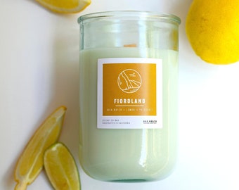 Fiordland Candle (Rain Water + Lemon + Patchouli) | Coconut Soy Wax| Recycled Glass Jar | Eco-Friendly | Travel-Inspired | New Zealand