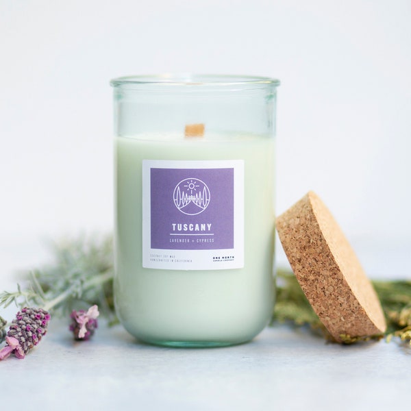 Tuscany Candle (Lavender + Cypress) | Coconut Soy Wax | Recycled Glass Jar| Eco-Friendly | Travel-Inspired | Italy